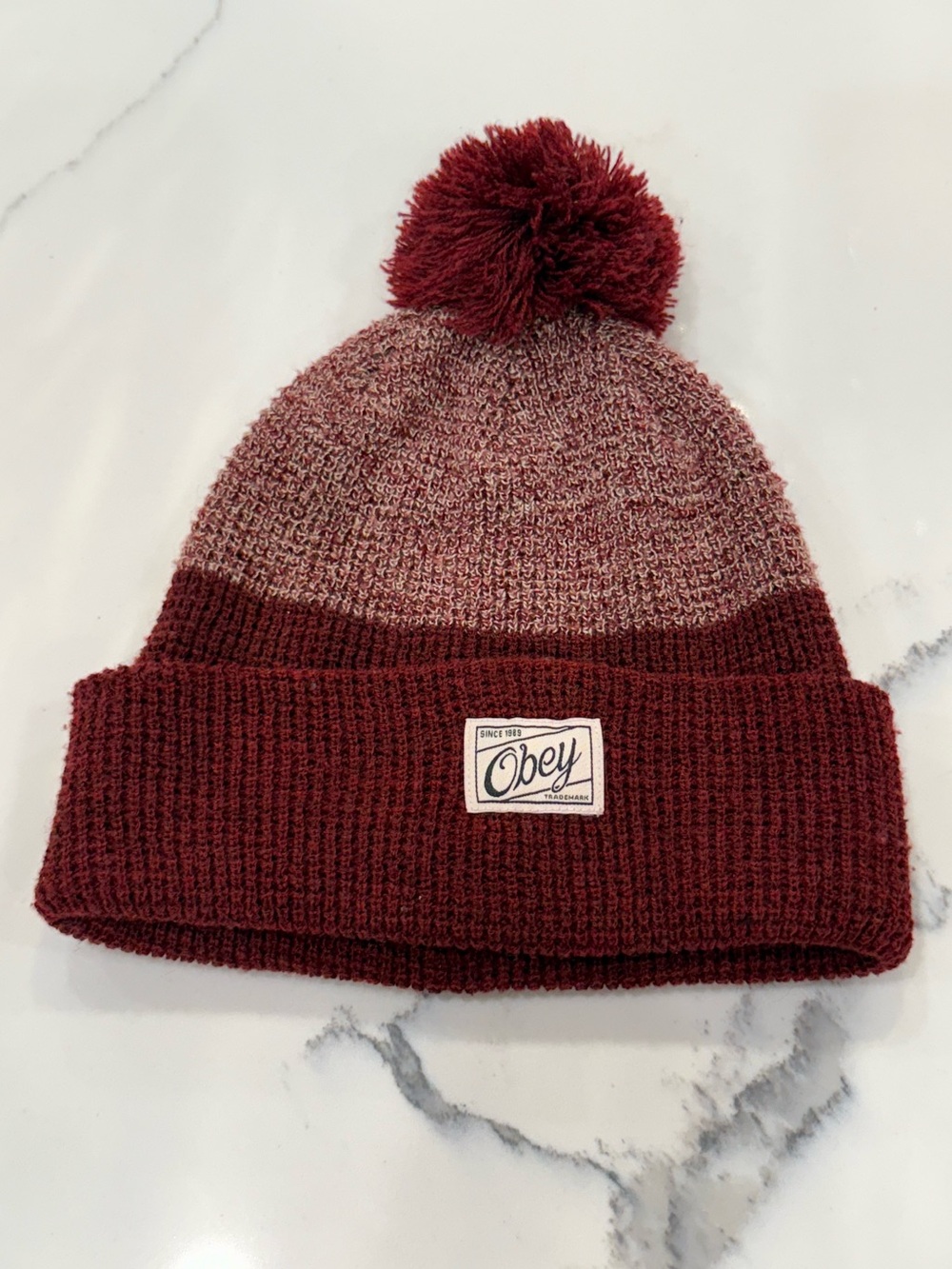 Obey Two-Tone Pom Beanie - Maroon